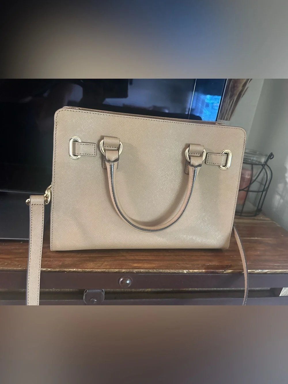 Michael Kors  Leather Satchel with Gold Hardware- DK khaki
